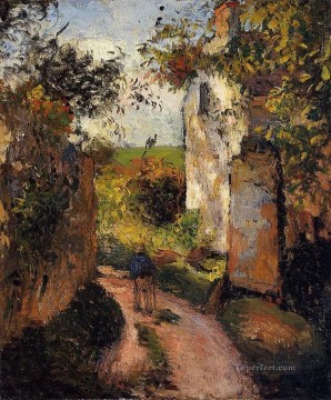  pontoise Art Painting - a peasant in the lane at hermitage pontoise 1876 Camille Pissarro
